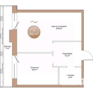 1-к квартира, вторичка, 50м2, 8/24 этаж