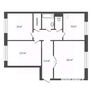 3-к квартира, вторичка, 65м2, 9/9 этаж