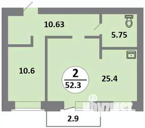 2-к квартира, строящийся дом, 52м2, 9/14 этаж