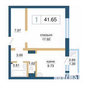 1-к квартира, строящийся дом, 42м2, 17/17 этаж