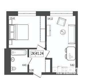 2-к квартира, вторичка, 41м2, 13/17 этаж