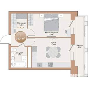 1-к квартира, вторичка, 39м2, 7/24 этаж