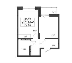 2-к квартира, строящийся дом, 44м2, 14/17 этаж