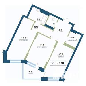 2-к квартира, вторичка, 77м2, 11/24 этаж