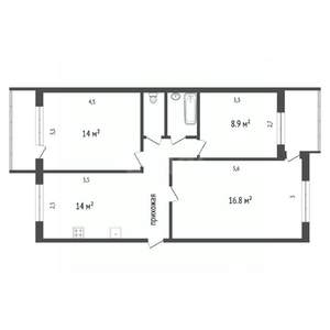 3-к квартира, вторичка, 60м2, 5/5 этаж