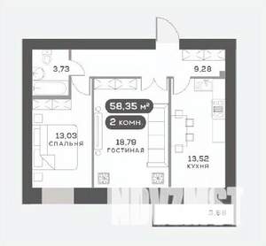 2-к квартира, вторичка, 58м2, 3/15 этаж