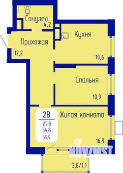 2-к квартира, строящийся дом, 56м2, 3/21 этаж