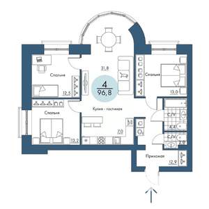 4-к квартира, строящийся дом, 97м2, 2/17 этаж