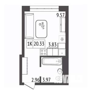 1-к квартира, строящийся дом, 20м2, 17/17 этаж