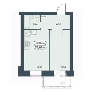 1-к квартира, строящийся дом, 40м2, 3/9 этаж