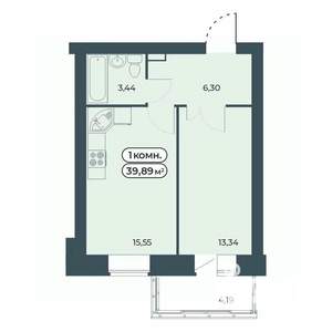 1-к квартира, строящийся дом, 40м2, 1/9 этаж