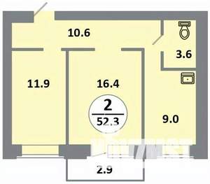 2-к квартира, вторичка, 52м2, 7/14 этаж