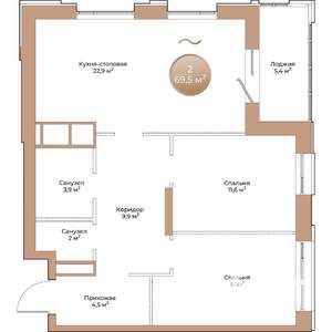 2-к квартира, строящийся дом, 70м2, 14/24 этаж
