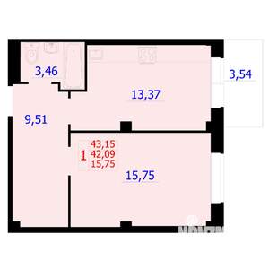 1-к квартира, вторичка, 43м2, 9/9 этаж