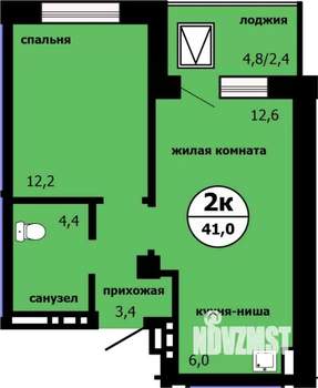 2-к квартира, строящийся дом, 40м2, 4/19 этаж