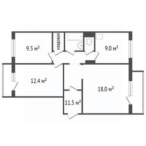 3-к квартира, вторичка, 65м2, 8/9 этаж
