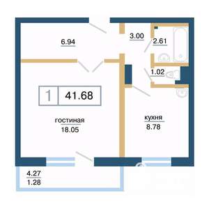 1-к квартира, строящийся дом, 42м2, 11/17 этаж