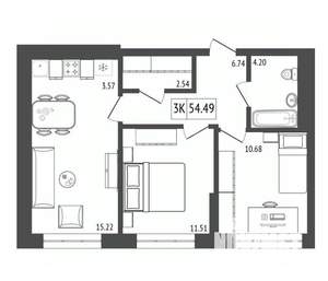 3-к квартира, вторичка, 54м2, 16/17 этаж