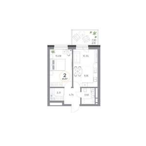 2-к квартира, вторичка, 46м2, 2/9 этаж