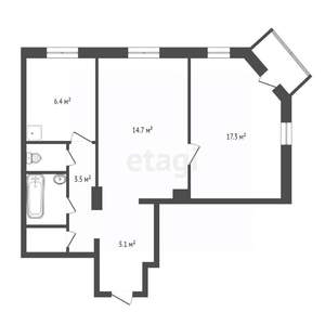 2-к квартира, вторичка, 52м2, 4/4 этаж