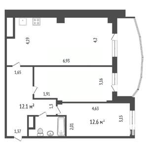 3-к квартира, сданный дом, 73м2, 19/25 этаж