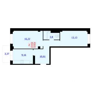2-к квартира, строящийся дом, 54м2, 2/9 этаж