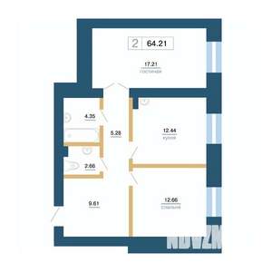 2-к квартира, вторичка, 63м2, 2/7 этаж