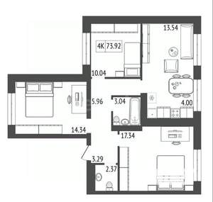 4-к квартира, вторичка, 74м2, 4/17 этаж