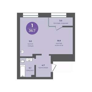1-к квартира, вторичка, 37м2, 2/15 этаж