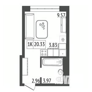 1-к квартира, строящийся дом, 20м2, 8/17 этаж