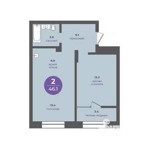 2-к квартира, вторичка, 46м2, 2/15 этаж
