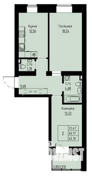 2-к квартира, строящийся дом, 62м2, 5/8 этаж