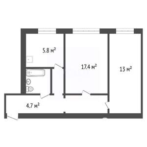 2-к квартира, вторичка, 44м2, 1/5 этаж