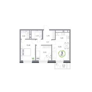 3-к квартира, вторичка, 61м2, 3/17 этаж