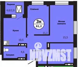 3-к квартира, строящийся дом, 61м2, 5/19 этаж