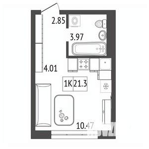 1-к квартира, строящийся дом, 21м2, 17/17 этаж