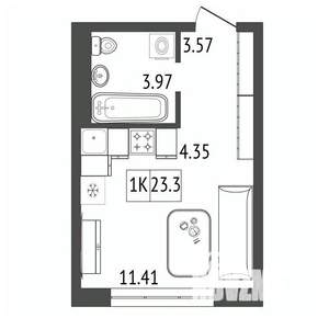 1-к квартира, строящийся дом, 23м2, 5/17 этаж