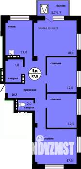 4-к квартира, строящийся дом, 96м2, 15/19 этаж