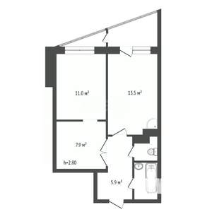 1-к квартира, вторичка, 43м2, 6/9 этаж