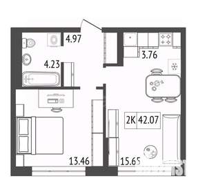 2-к квартира, вторичка, 42м2, 8/17 этаж