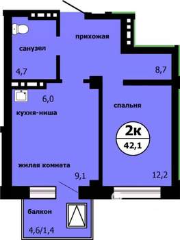 2-к квартира, сданный дом, 41м2, 15/19 этаж