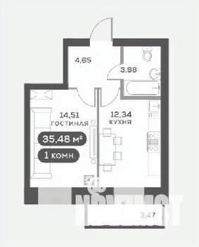 1-к квартира, вторичка, 35м2, 6/15 этаж