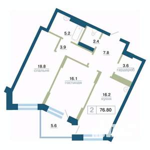 2-к квартира, вторичка, 77м2, 16/24 этаж