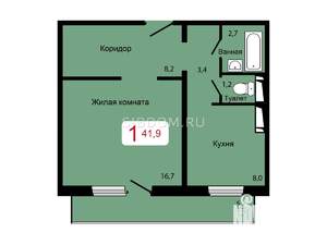 1-к квартира, вторичка, 42м2, 15/17 этаж