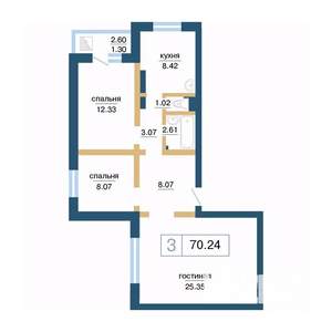 3-к квартира, вторичка, 70м2, 8/17 этаж