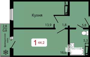 1-к квартира, строящийся дом, 44м2, 5/17 этаж