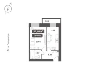 1-к квартира, вторичка, 37м2, 3/16 этаж