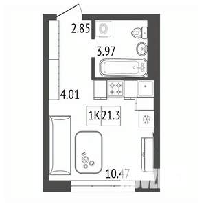 1-к квартира, строящийся дом, 21м2, 14/17 этаж