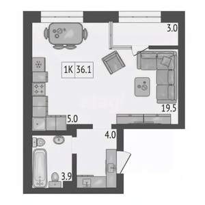 1-к квартира, вторичка, 36м2, 8/15 этаж