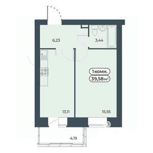 1-к квартира, строящийся дом, 40м2, 2/9 этаж